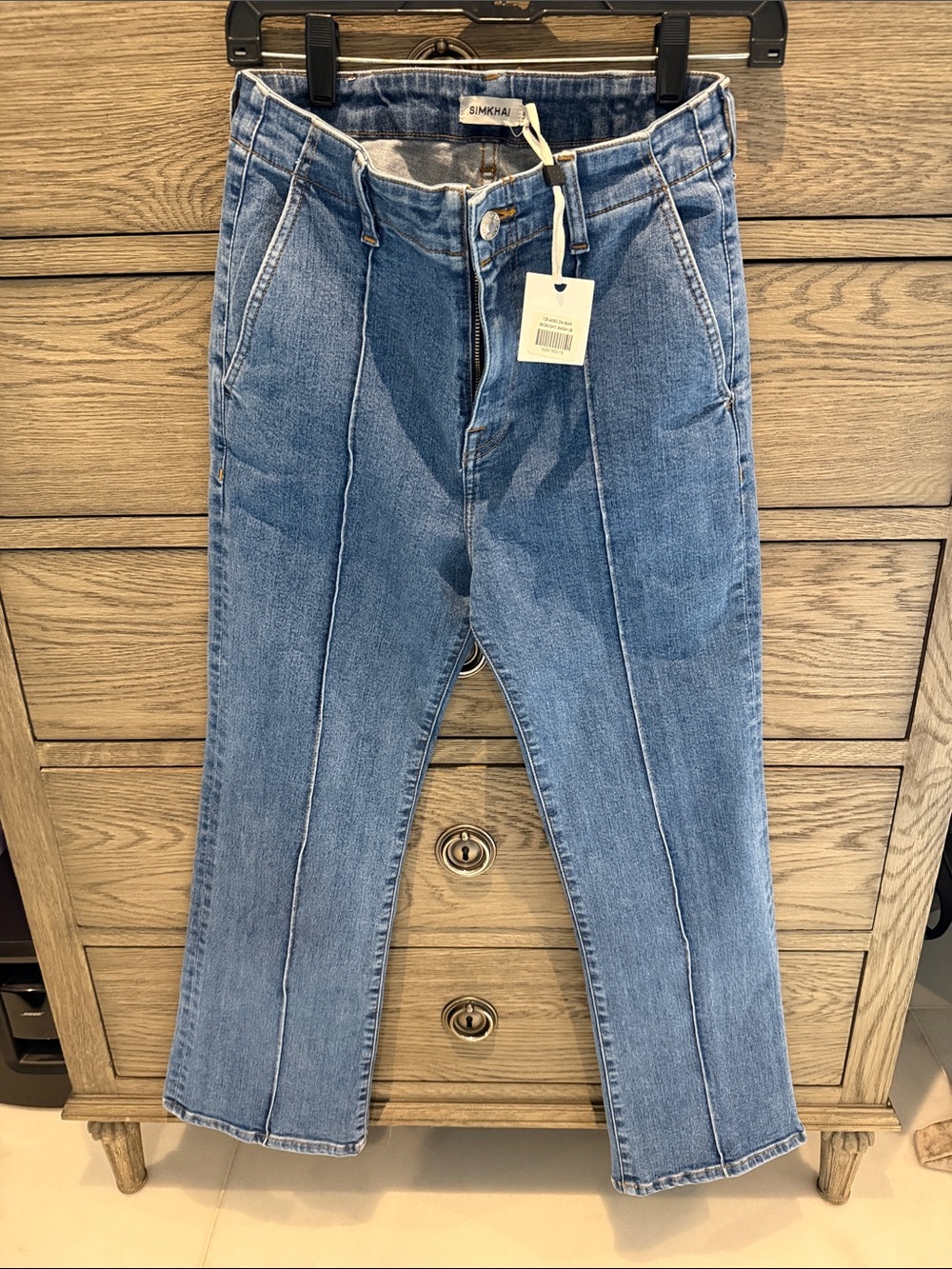 SIMKHAI Ansel Crop Flare Jeans in Medium Blue
